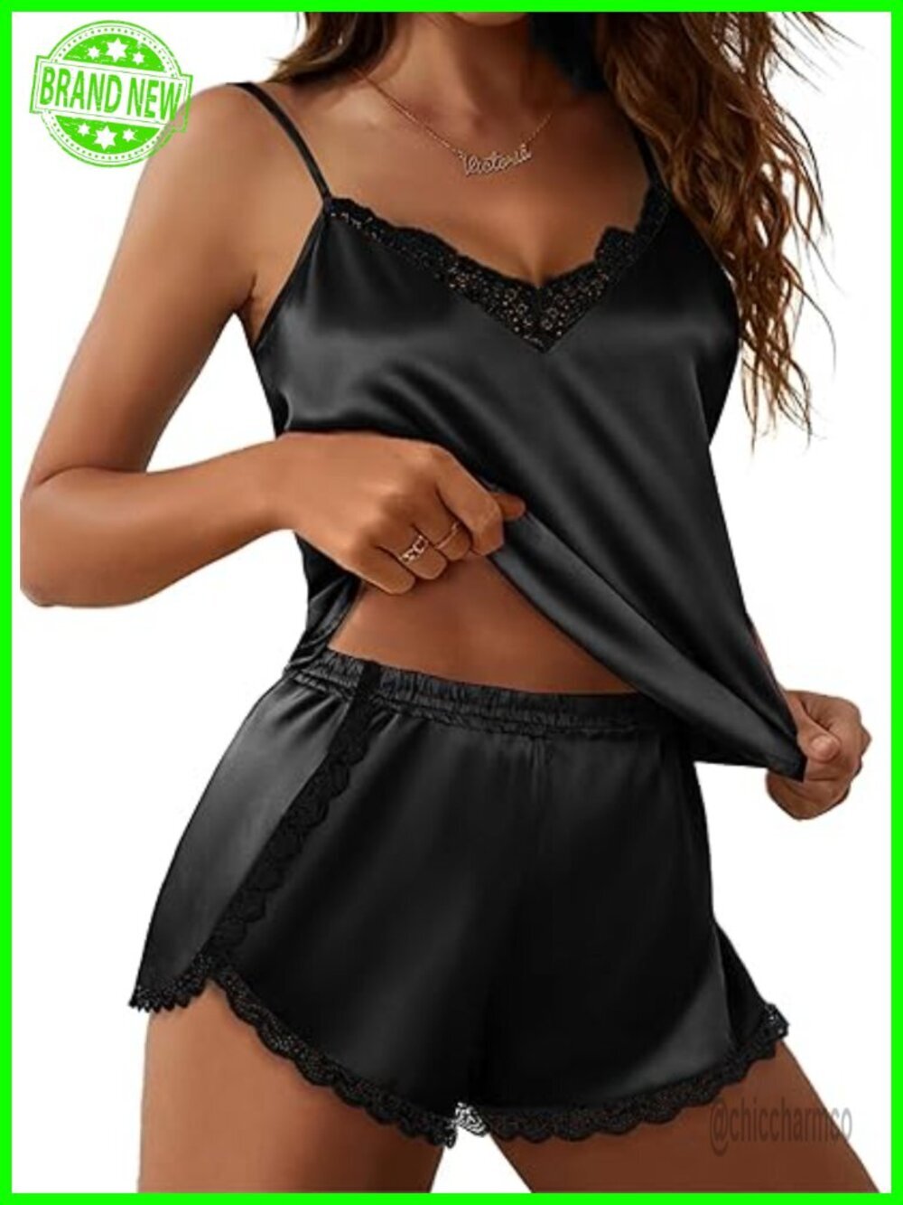 Silky Satin Lace Camisole & Shorts Pajama Set for Women